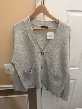 Light Gray Button-Front Knit Sweater